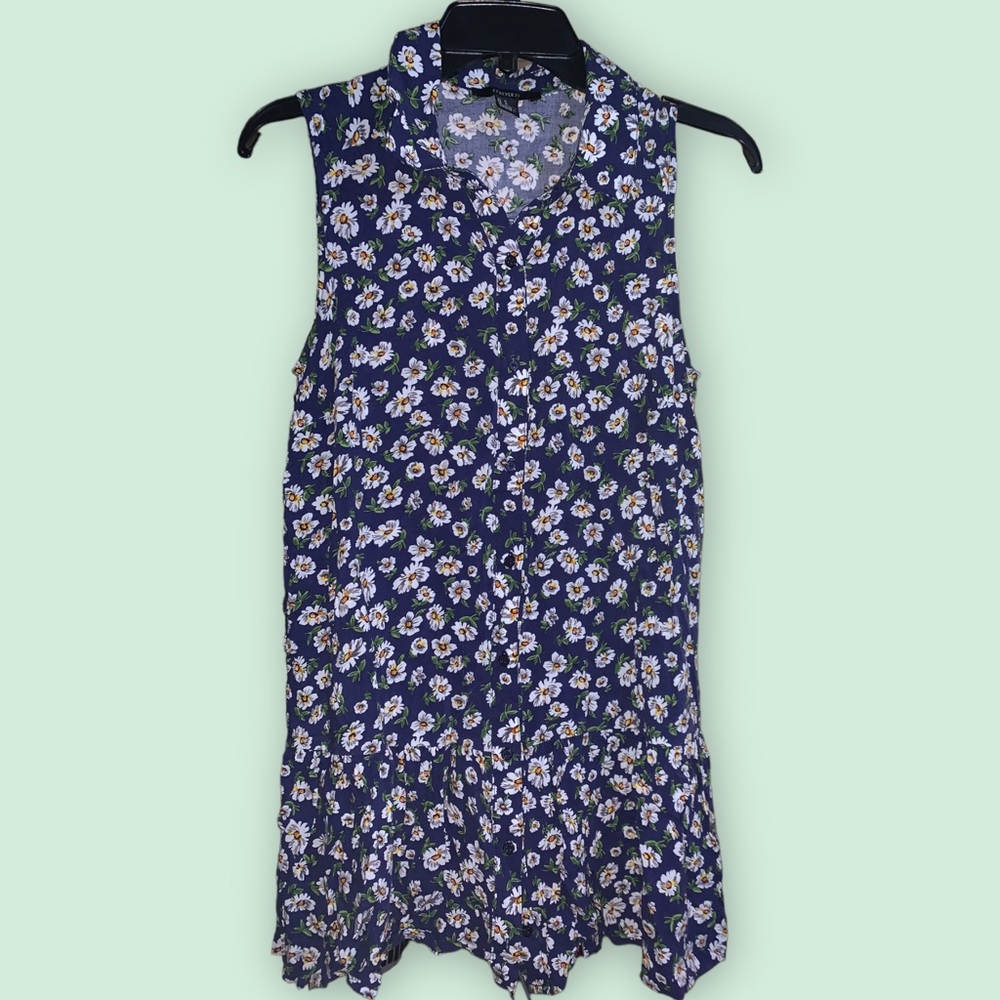 Navy floral mini dress.